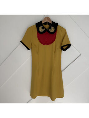 The Moon Yellow Banana Dress Black Vintage Collar Banana Embroidery Size S